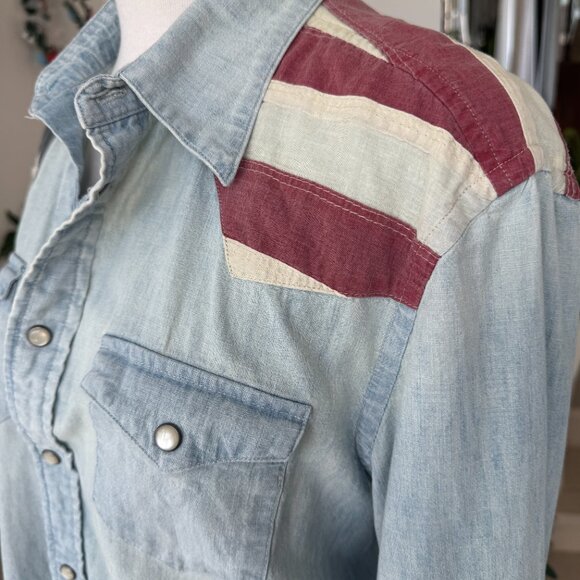 Polo Pearl Snap Denim Shirt with Flag Details Medium M - Picture 7 of 12